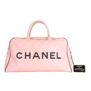 Chanel Pink Quilted Duffle Bag Large Calfskin Leather Vintage Rare XL CC Travel